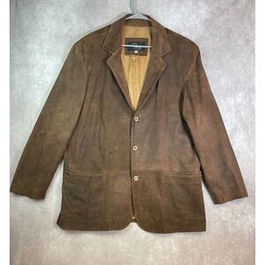 Remy Leather Blazer Mens 46 Brown Jacket 3 Button Single Breasted Distressed USA